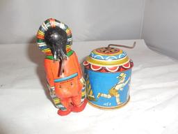 Vintage Tin WInd Up Indian Chief & Noise Maker