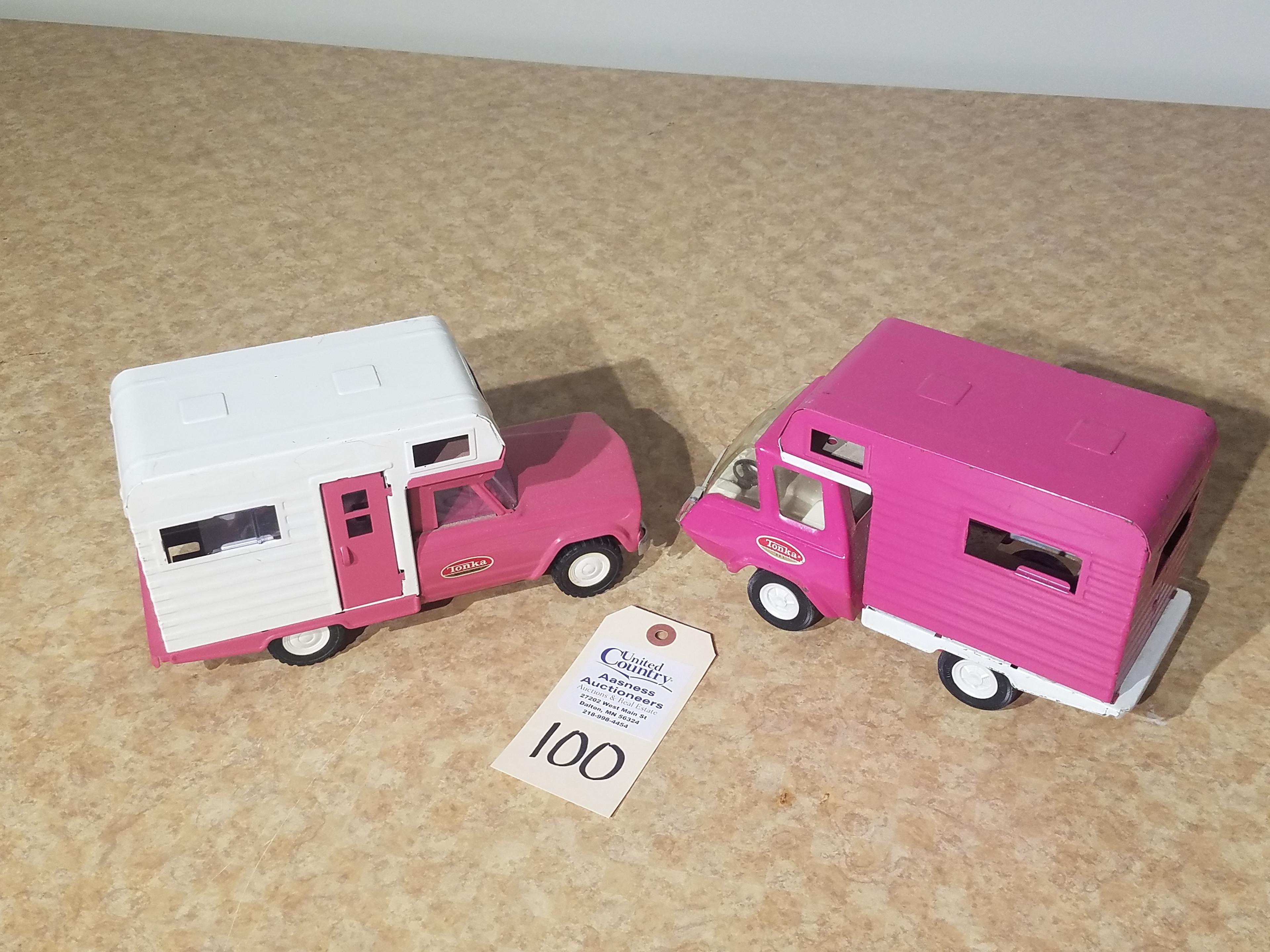 1970 mini Tonka camper and 1963 mini pink camper