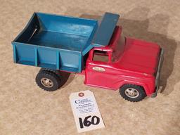 Tonka red dump truck with blue dump box