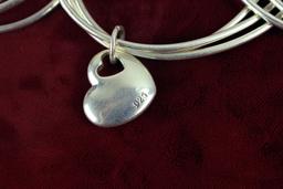 3 Sterling Silver Bracelets w/ Heart Charms