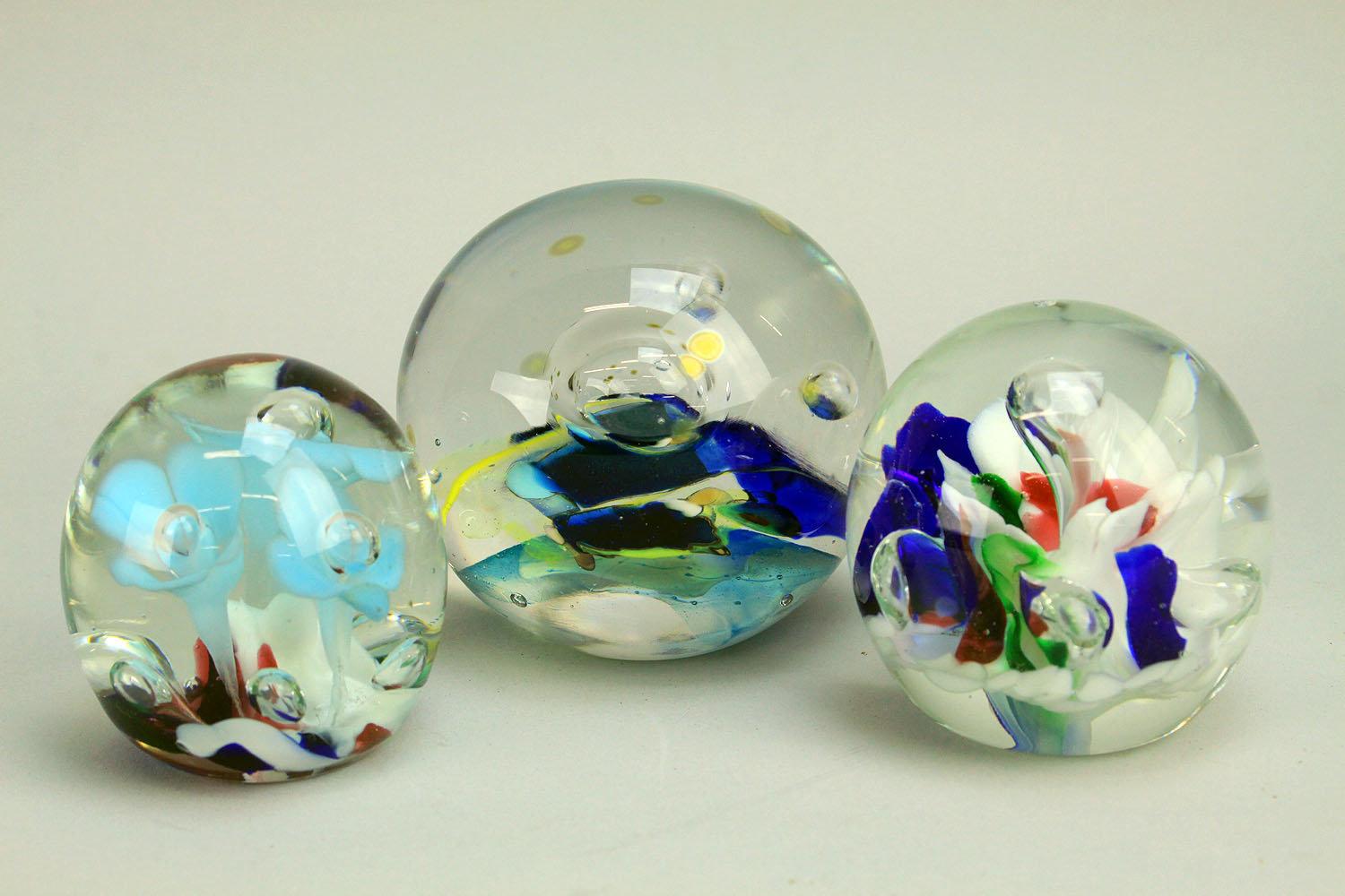 3 Glass Paperweights - Handmade "St. Clair"