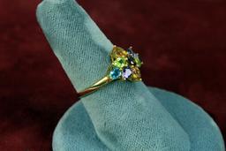 14K Gold Ladies Ring - Multi-Colored Stones, Sz 7