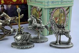 Holiday Items: Napkin Rings, Santa Cottage, Boxes, Pewter Items