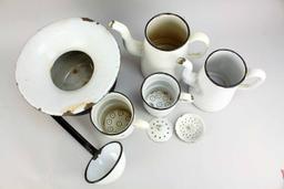 Vintage Graniteware White Enamel Pitchers/Ladle, Cups & More