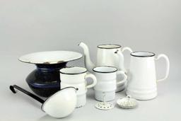 Vintage Graniteware White Enamel Pitchers/Ladle, Cups & More