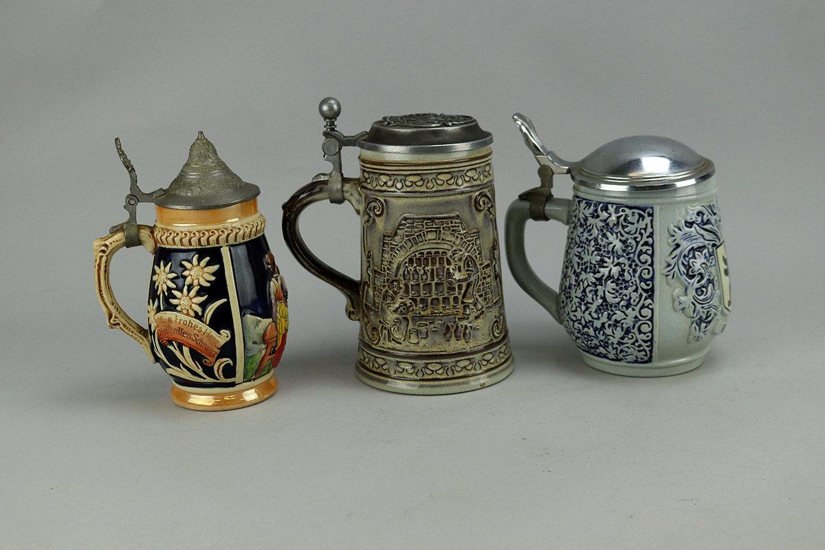 3 West German Lidded Beer Steins