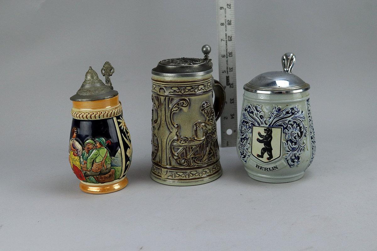 3 West German Lidded Beer Steins