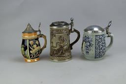 3 West German Lidded Beer Steins