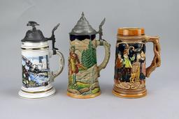 2 Lidded German Steins & Japan Stein