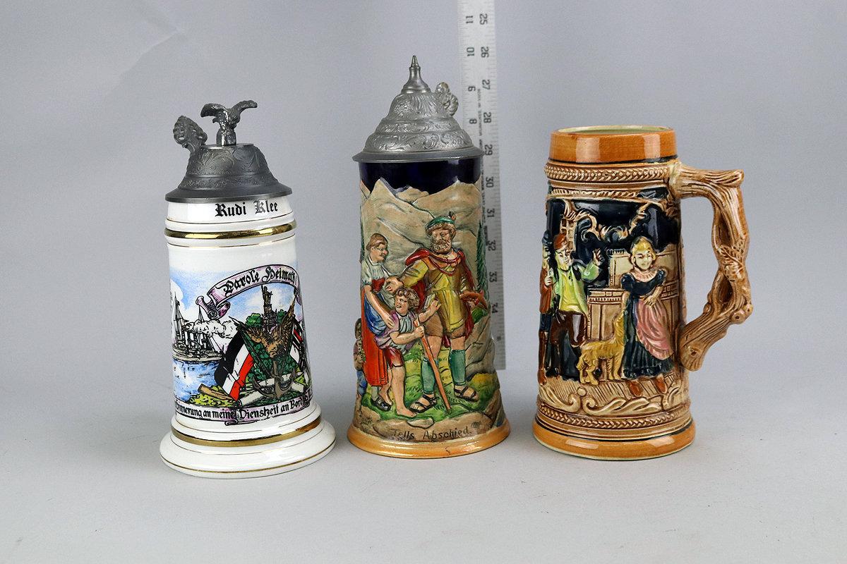 2 Lidded German Steins & Japan Stein