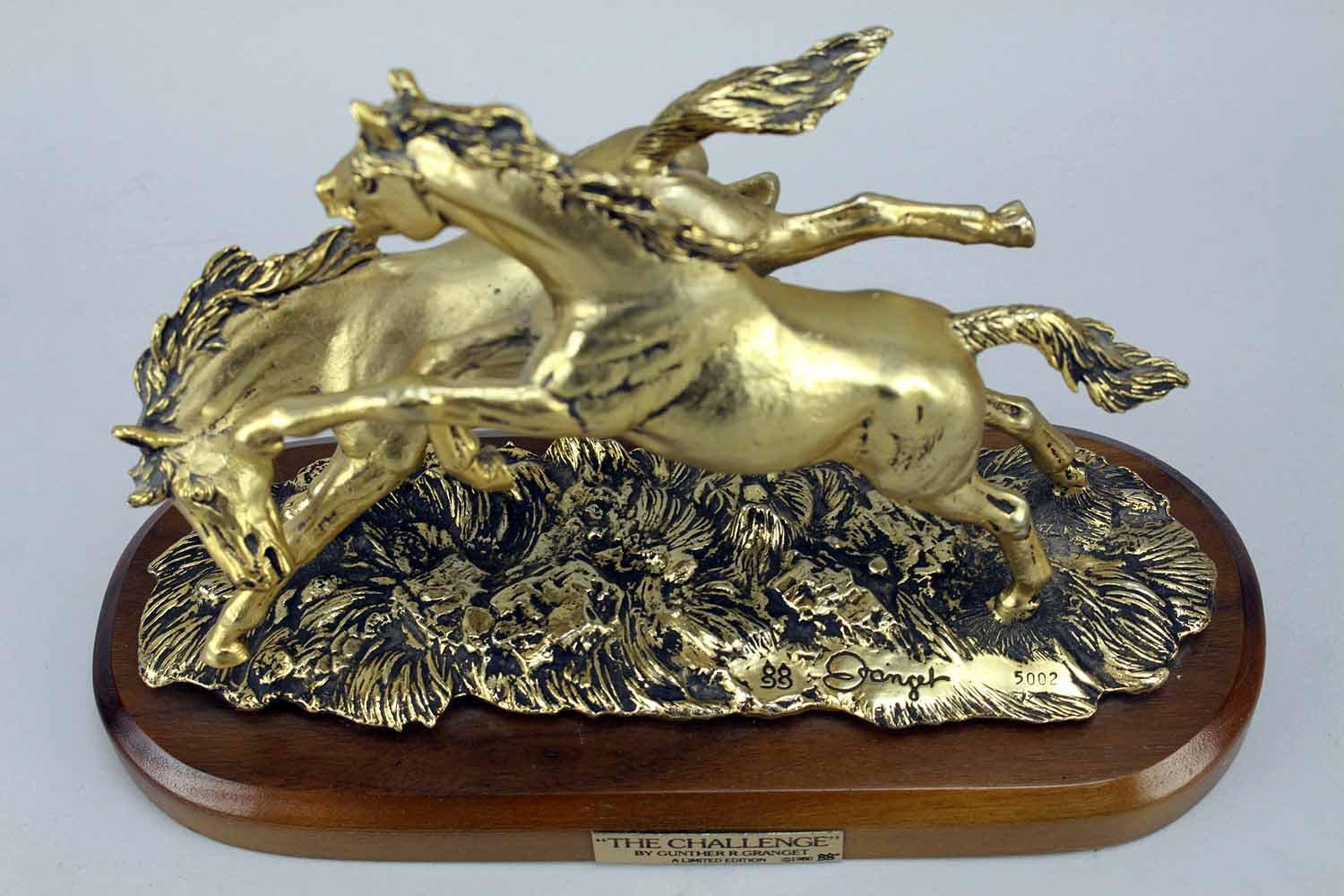 Brass Equine Statue "The Challenge", Gunther Granget, Ca. 1988