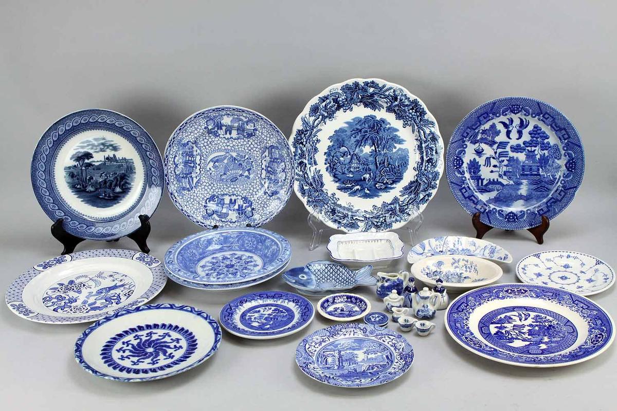 Blue China Plates/Bowls-England, Royal China, Sanyo Japan