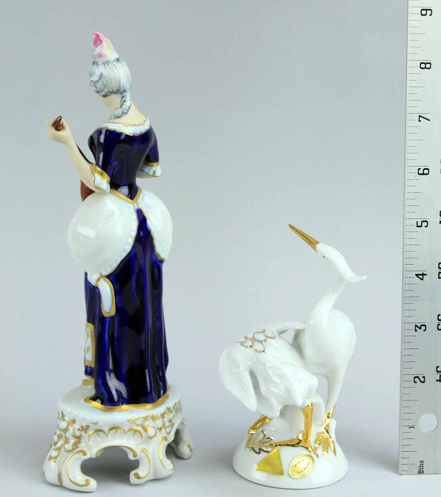 Royal Dux Porcelain: Lady w/ Lute & Storks, Bohemia