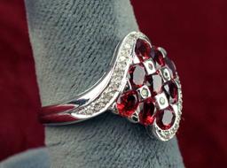 10K Gold Ring w/ Ruby Colored Stones, Sz. 6.5