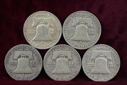 5 Franklin Silver Half Dollars