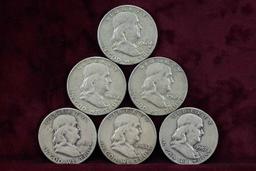 6 Franklin Silver Half Dollars