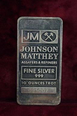10 Troy Oz .999 Fine Silver, Johnson Matthey #095007