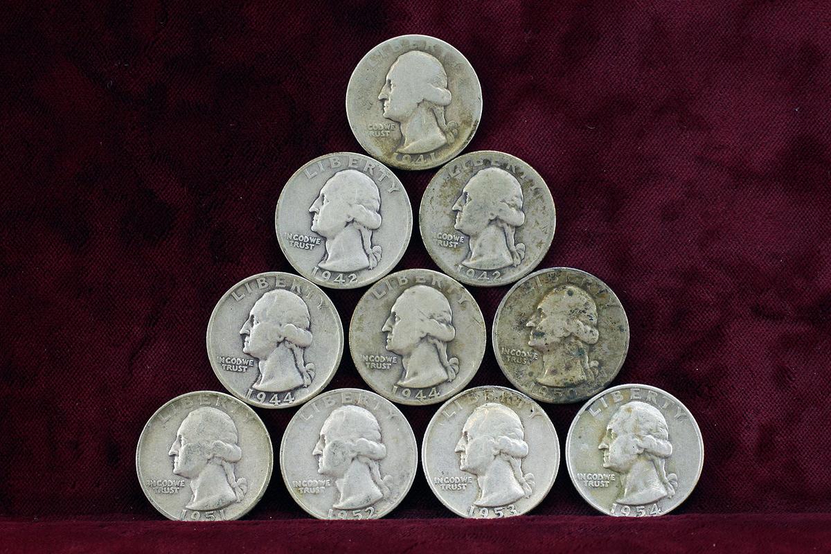 10 Washington Silver Quarters