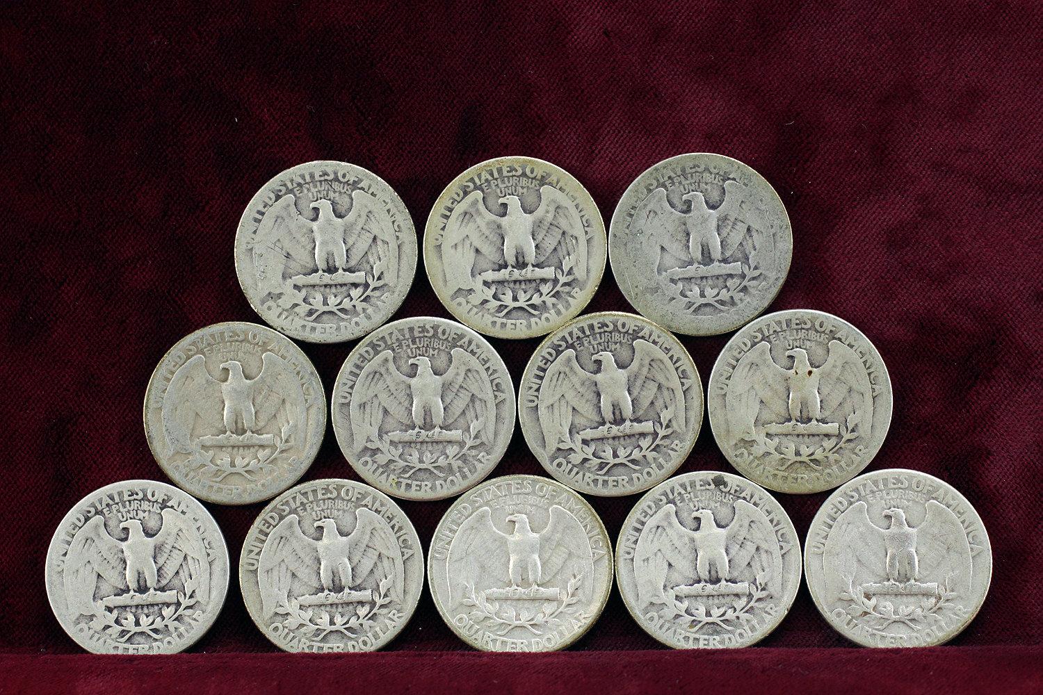 12 Washington Silver Quarters