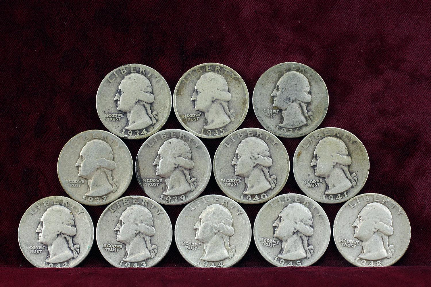 12 Washington Silver Quarters