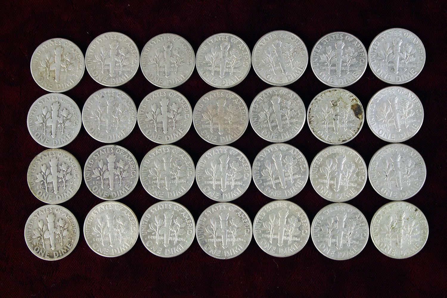 28 various dates/mint Roosevelt Silver Dimes