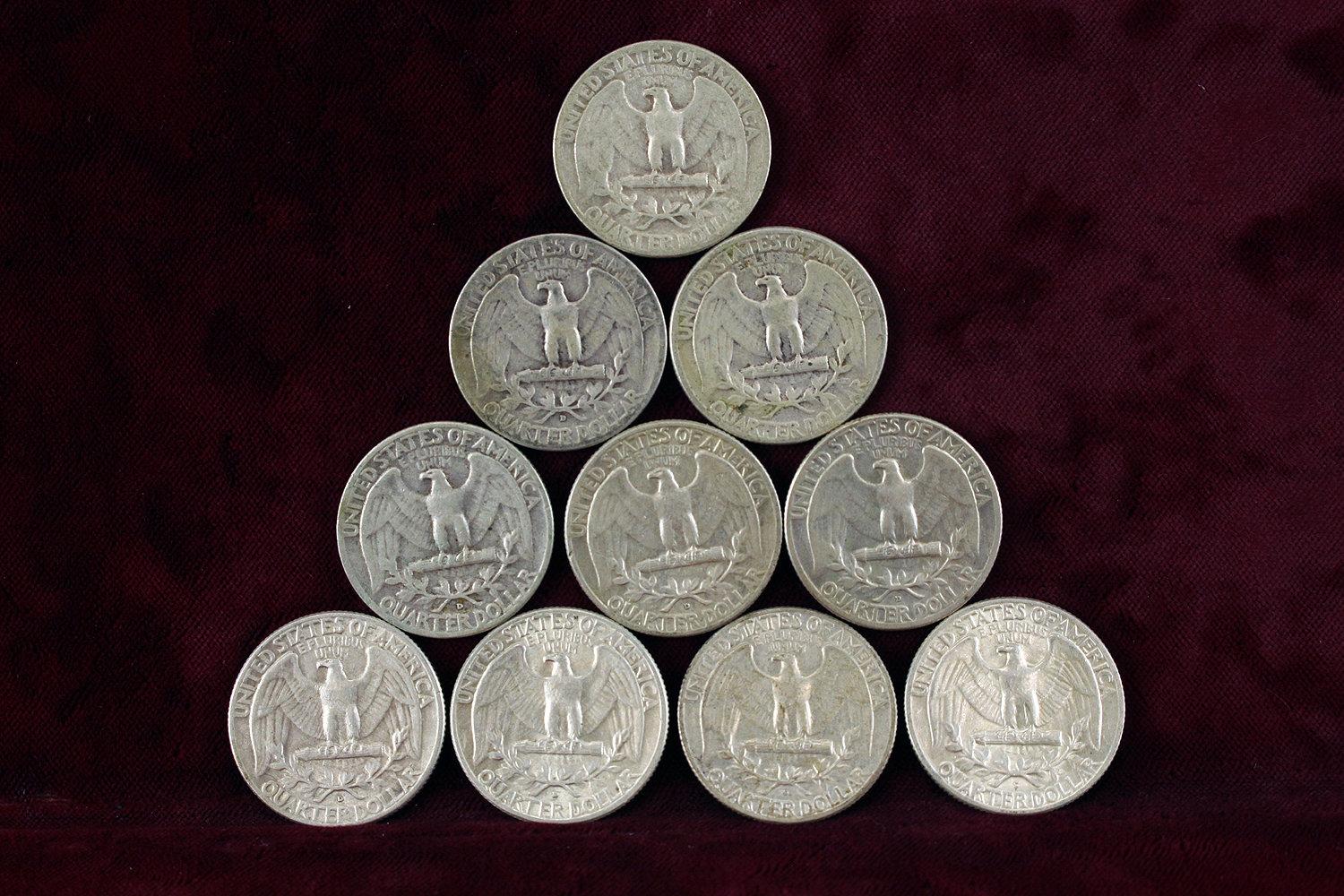 10 various dates/mint Washington Silver Quarters