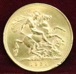 1931 British Gold Sovereign King George V Coin