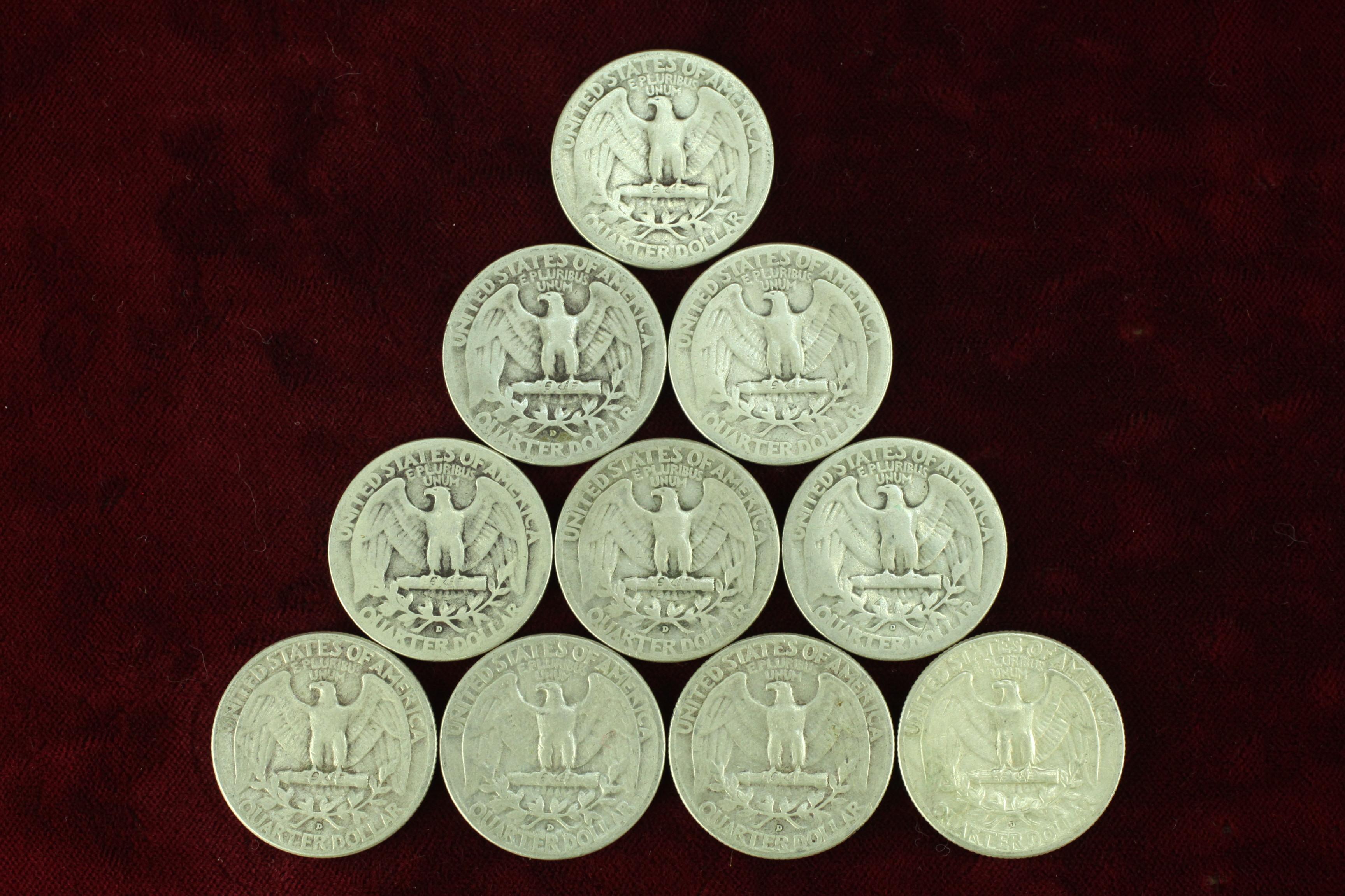10 Washington Silver Quarters