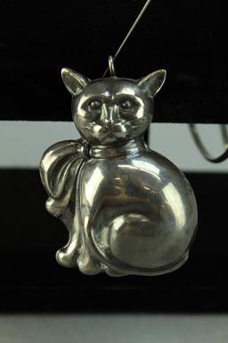 Sterling Silver Cat Pendant, Silver Bangle Bracelets
