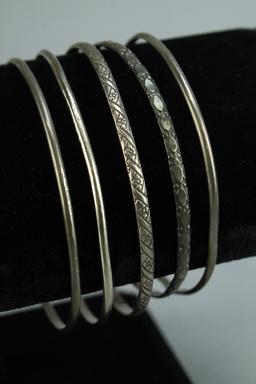 Sterling Silver Cat Pendant, Silver Bangle Bracelets