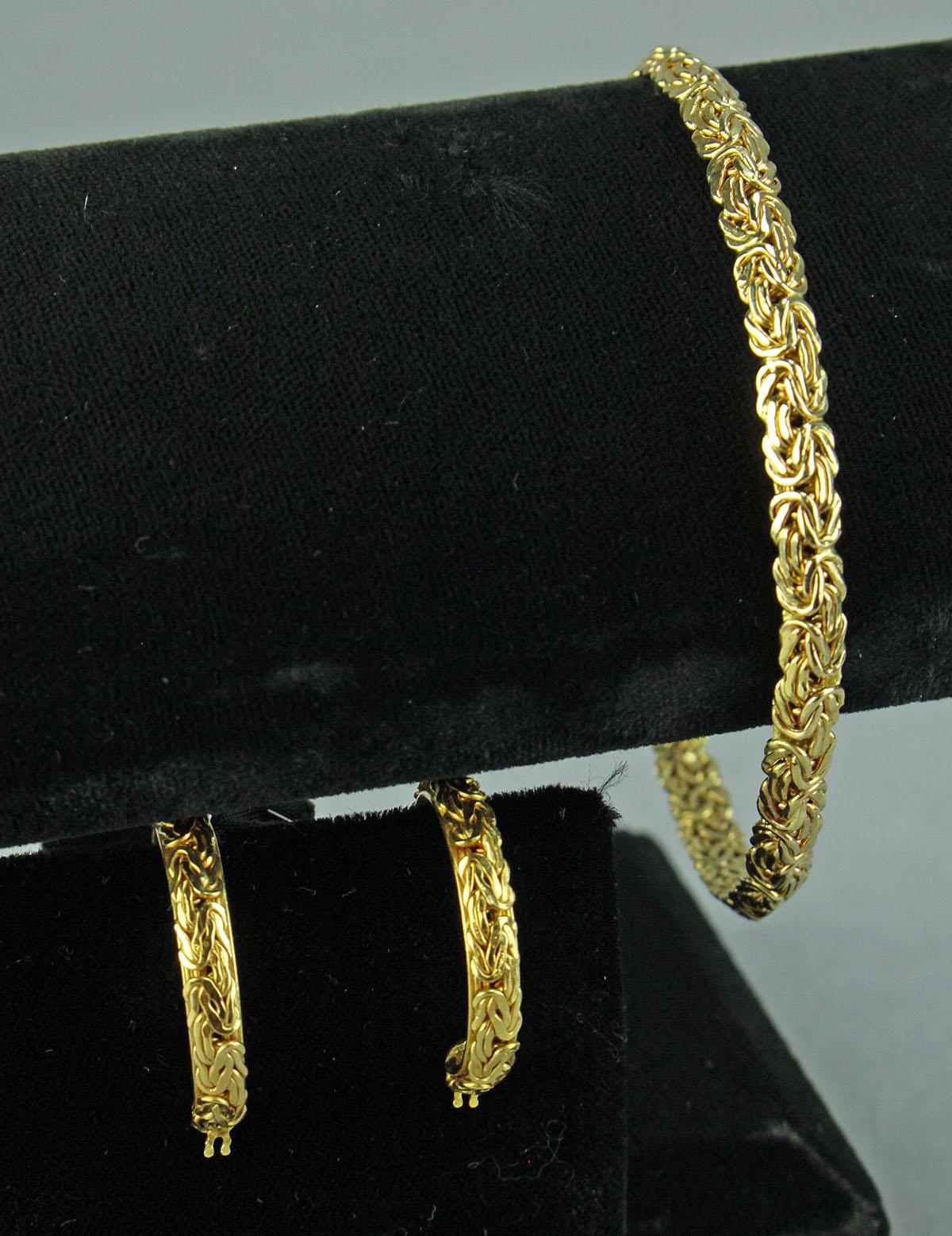 14k Gold Bracelet & Earrings, 13.3 Grams