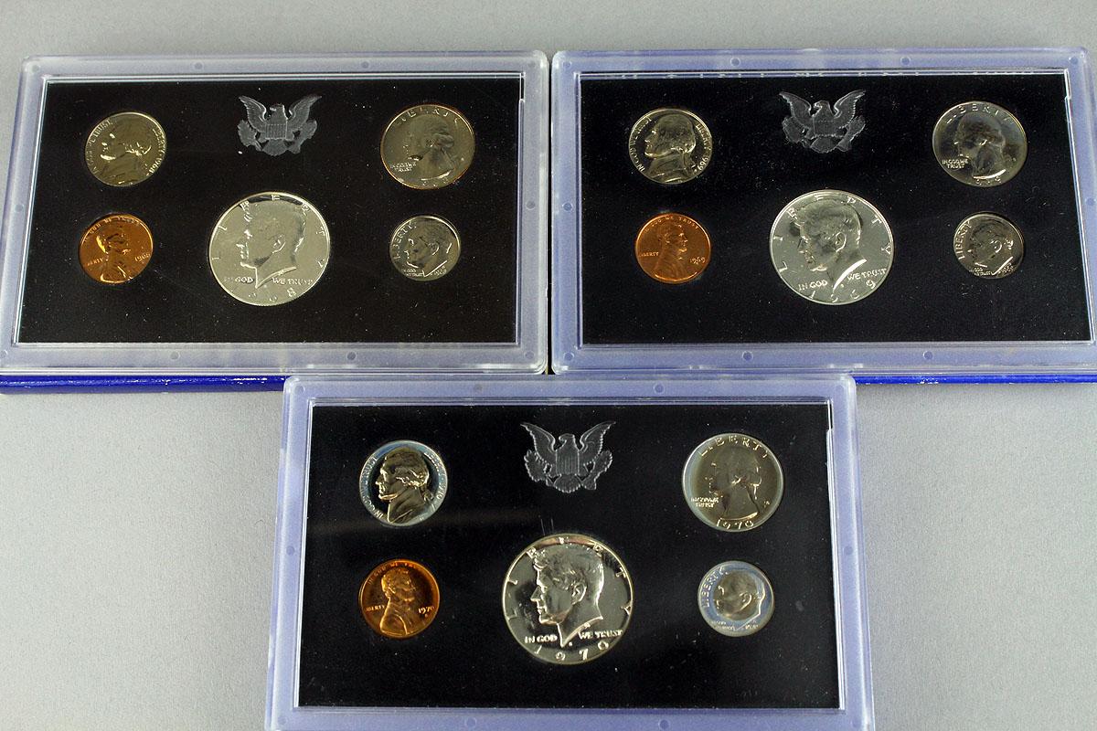 3 US Mint Proof Sets; 1968,1969,1970