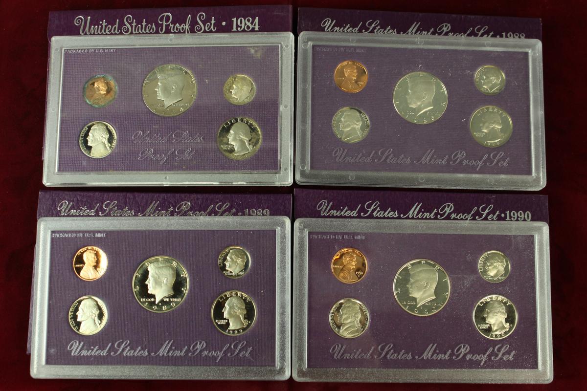 4 U.S. Mint Proof Sets - 1984,1988,1989,1990