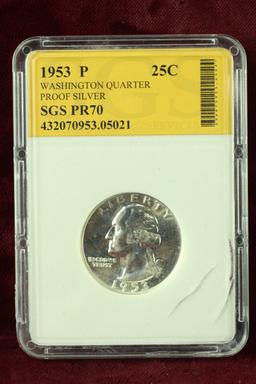 1953 P Washington Silver Proof Quarter, SGS PR70