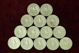 14 Washington Silver Quarters, various dates/mints