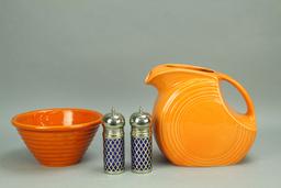 Vintage Pottery Pitcher, Bowl - Cobalt Salt & Pepper