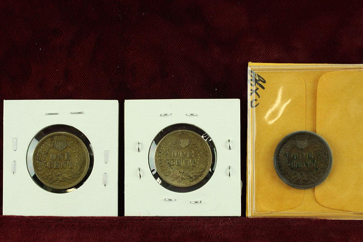 3 Indian Head Cents; 1860, 1864 & 1865