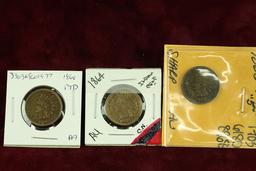 3 Indian Head Cents; 1860, 1864 & 1865