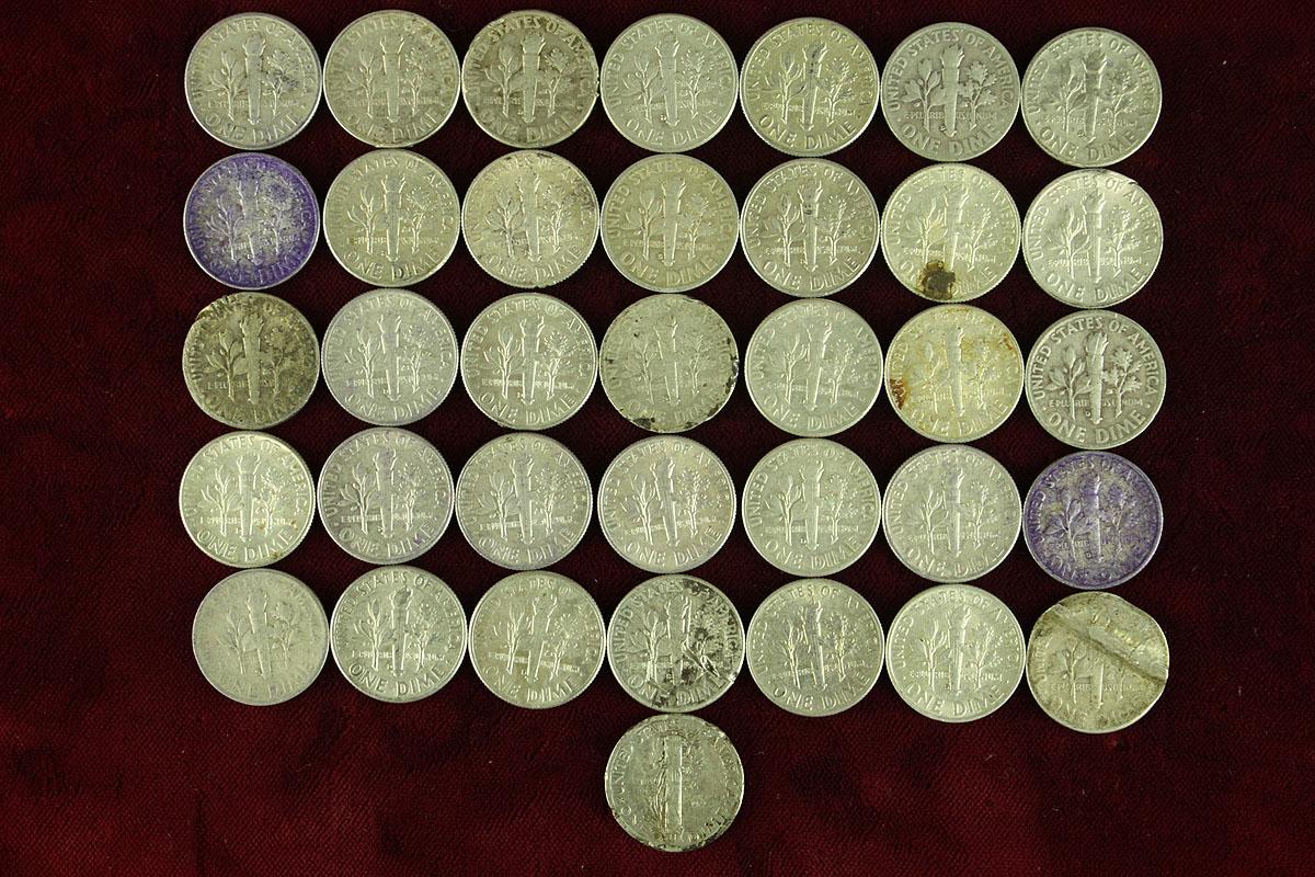 34 Mercury Silver Dimes, various dates/mints