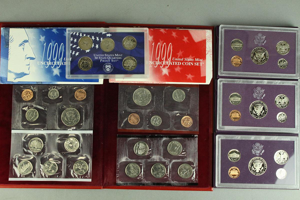 3 U.S. Mint Proof Sets (1990,1991,1992), 1999 U.S. Unc. Mint Set P/D & 1999 Proof Quarters