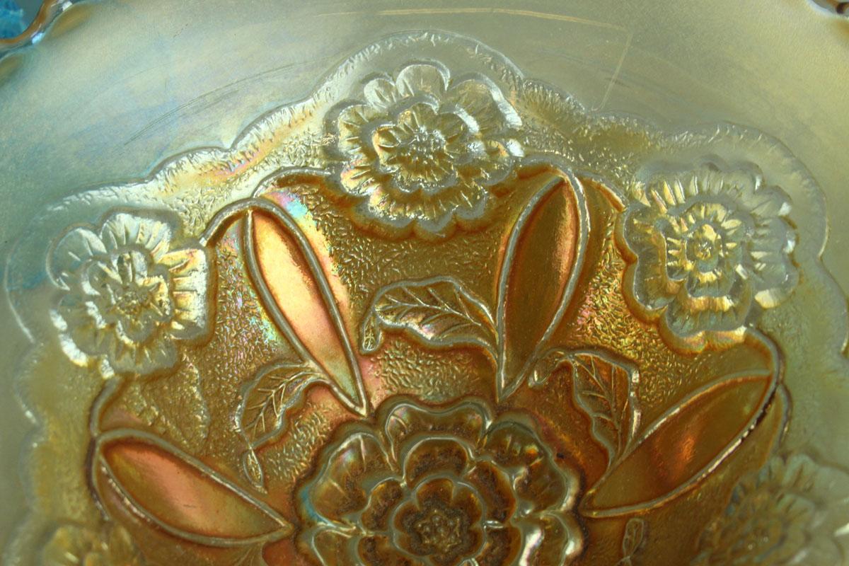 Fenton Thumbprint Ruffled Edge Vase & Carnival Glass Bowl - Compote