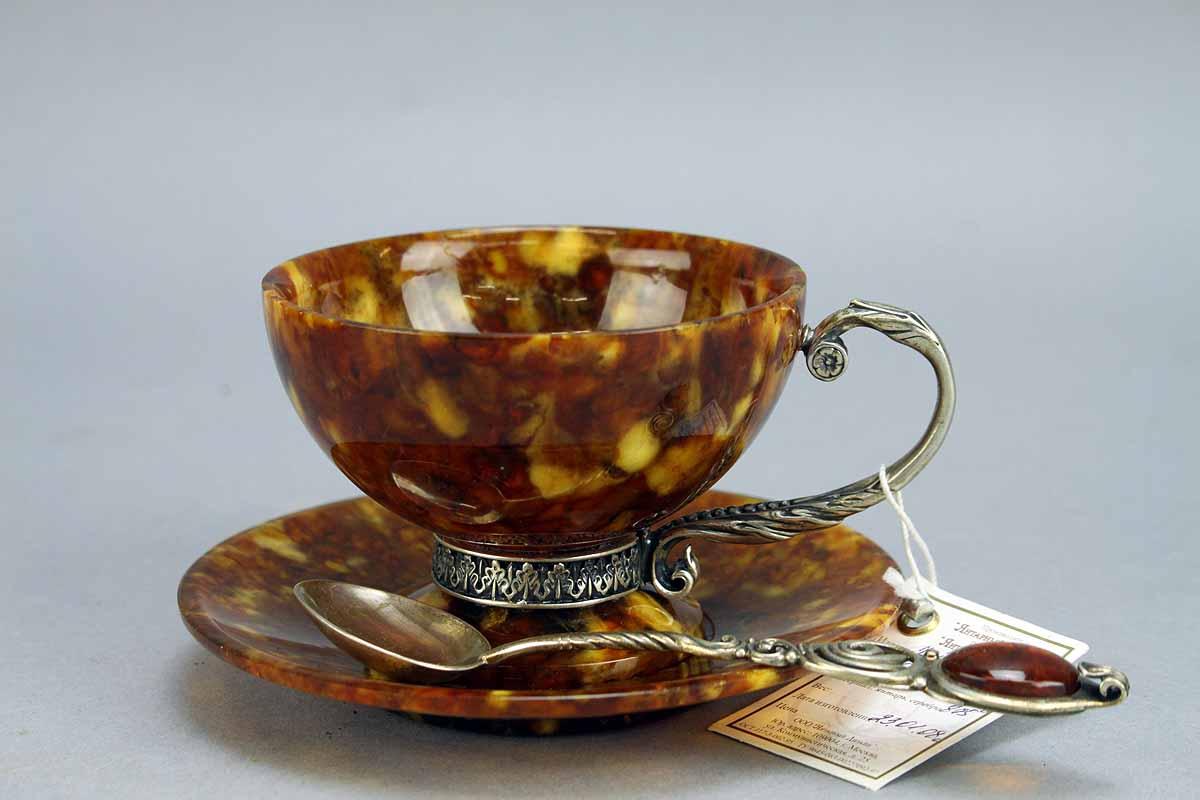 Amber Tea Cup & Saucer - Imperial Palace, Russia