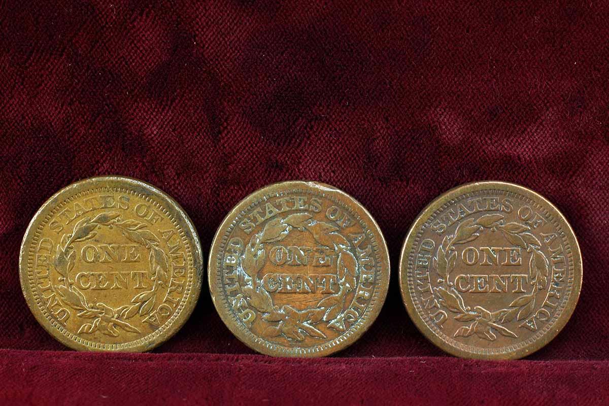 3 US Large Cents; 1843, 1849, 1953