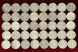 40 Roosevelt Silver Dimes; various dates/mints