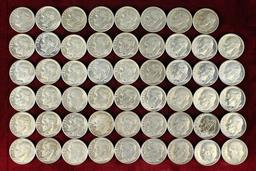 53 Roosevelt Silver Dimes; various dates/mints