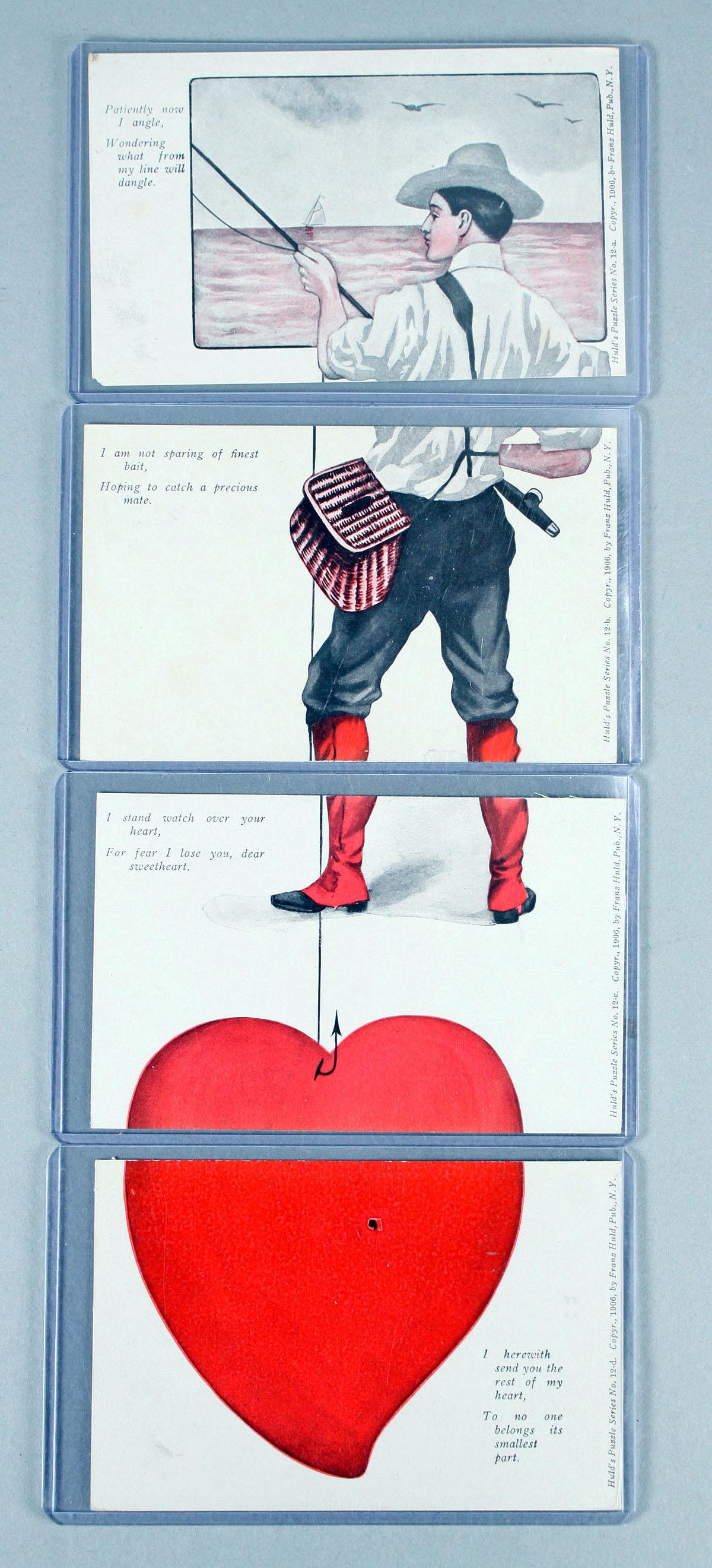 Antique "Puzzle - Installment" Valentine Post Card Series, Ca. 1906
