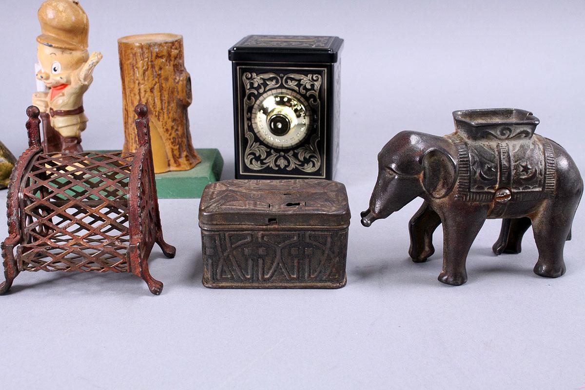 Assorted Still Banks: Elmer Fudd, Buster Brown, Elephant & More