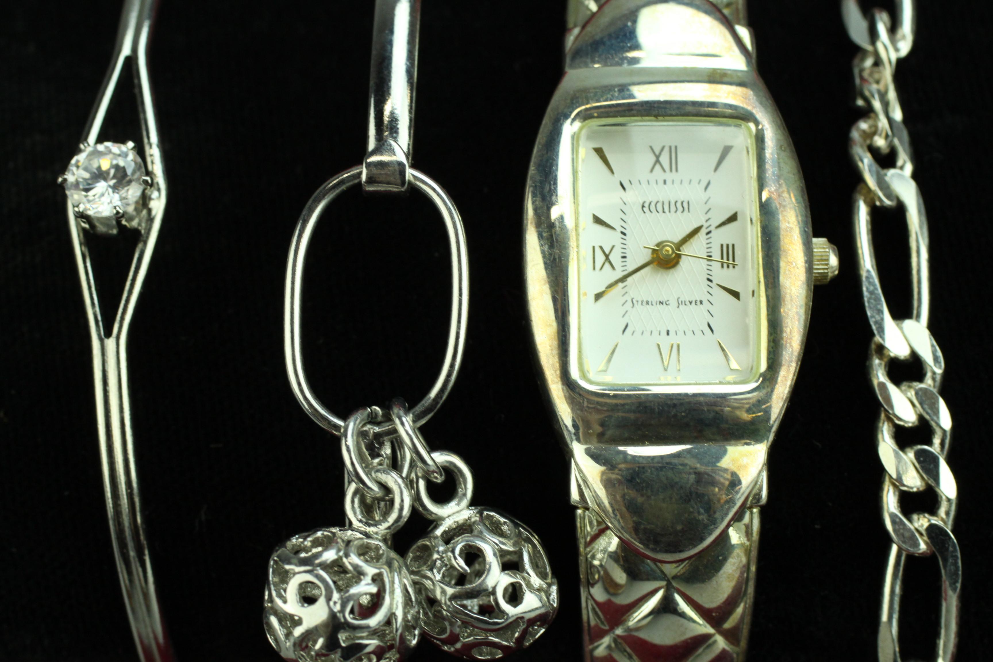 Assorted Sterling Silver Bracelets & Watch