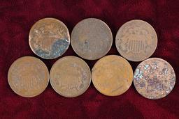 7 old US 2-Cent Pieces 1864-1871