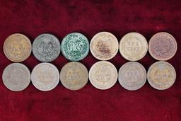 12 Indian Head Pennies various dates from 1859 to 1878